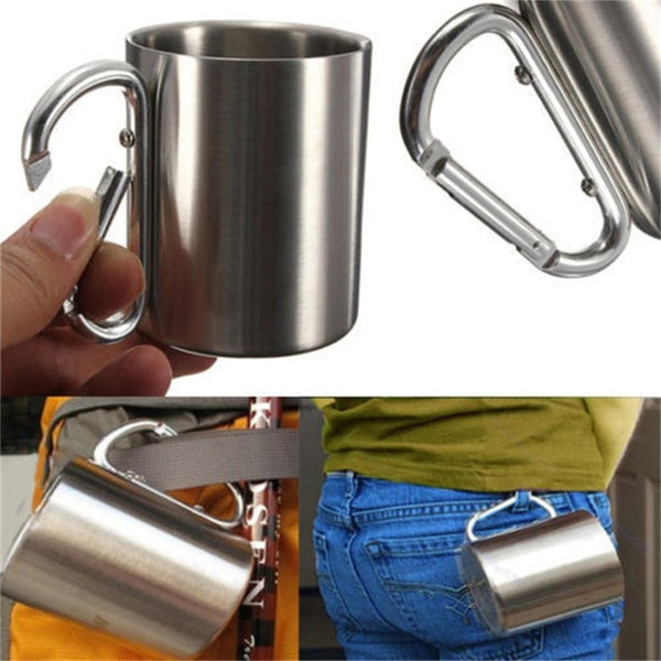 Stainless Steel Cup with Carabiner Handle